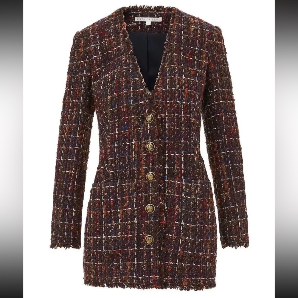 NWT Veronica Beard Doris Tweed Dickey Jacket-Navy Multi, Size-2 Retail
